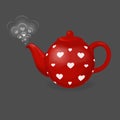 Red tea kettle in white heart. From the teapot spout is in the form of pairs of hearts. Illustration for Valentine`s Day Royalty Free Stock Photo