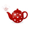 Red tea kettle in white heart. From the teapot spout is in the form of pairs of hearts. Illustration for Valentine`s Day Royalty Free Stock Photo