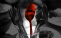 Red tea spoons isolated metallic object photo