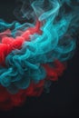 Red and teal blue smoke with dust particles abstract art floating in mist fog haze night with dark black background Royalty Free Stock Photo