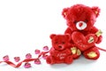 Red teddy bear with red heart and red ribbon with i love you candle on white background. Valentine`s day. Mother`s day. Royalty Free Stock Photo