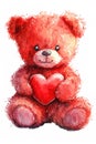 A red teddy bear holding a heart, isolated against a clean white backdrop Royalty Free Stock Photo