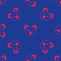 Red Teddy bear plush toy icon isolated seamless pattern on blue background. Vector Royalty Free Stock Photo