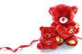 Red teddy bear with red heart and red ribbon on white background. Valentine`s day. Mother`s day. Royalty Free Stock Photo