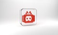 Red Tee plug electric with clipping path icon isolated on grey background. Glass square button. 3d illustration 3D Royalty Free Stock Photo