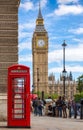 Red telephone booth in front of the Big Ben in London, United Kingdom Royalty Free Stock Photo