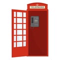 Red telephone booth with open door, color vector isolated cartoon-style illustration Royalty Free Stock Photo