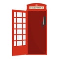 Red telephone booth with open door, color vector isolated cartoon-style illustration Royalty Free Stock Photo