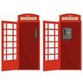 Red telephone booth with open door, color vector isolated cartoon-style illustration Royalty Free Stock Photo