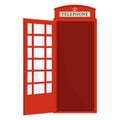 Red telephone booth with open door, color vector isolated cartoon-style illustration Royalty Free Stock Photo