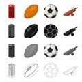 Red telephone booth, rugby ball and football, English cricket game. England set collection icons in cartoon black Royalty Free Stock Photo