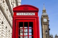 Red Telephone Box and Big Ben in London Royalty Free Stock Photo