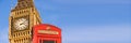 Red telephone box and Big Ben, panoramic background of London, UK Royalty Free Stock Photo