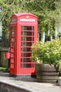 Red telephone box on the train platform