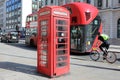 A red telephone box on Waterloo Place, central London Royalty Free Stock Photo