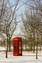 Red telephone box in winter Royalty Free Stock Photo