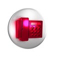 Red Telephone icon isolated on transparent background. Landline phone. Silver circle button.