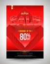 Red template super sale poster discount up to 80 percent with arrow.