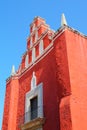 Red temple of san juan de Dios in merida yucatan, mexico I Royalty Free Stock Photo
