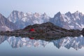 Red tent on Lac Blanc lake