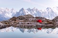 Red tent on Lac Blanc lake