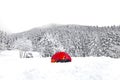 Red tent, natural snow hill in Japan Yatsugatake mountains