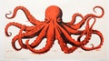 Red Tentacled Octopus: A Simple Lino Print Inspired By Silkscreen And Steampunk