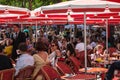 Red Terrace on Avenue des Champs Elysees Royalty Free Stock Photo