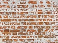 Red, Terracotta and White Brick Background. Old Wall of Red Bricks and White Brayed and Cracked Old Paint. Royalty Free Stock Photo