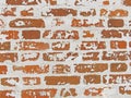 Red, Terracotta and White Brick Background. Old Wall of Red Bricks and White Brayed and Cracked Old Paint. Royalty Free Stock Photo