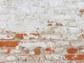 Red, Terracotta and White Brick Background. Old Wall of Red Bricks and White Brayed and Cracked Old Paint. Royalty Free Stock Photo