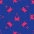 Red Test tube and flask chemical laboratory test icon isolated seamless pattern on blue background. Laboratory glassware Royalty Free Stock Photo