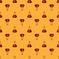 Red Test tube and flask chemical laboratory test icon isolated seamless pattern on brown background. Laboratory Royalty Free Stock Photo