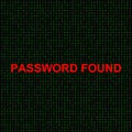 red text password found flashing over background hundreds binary digits symbolizing major computer security breach and system Royalty Free Stock Photo