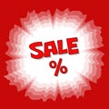 Red Text sale and percent banner. Red Icon, texture and vector background in square format Royalty Free Stock Photo