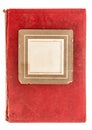 Red textile book cover with vintage photo frame Royalty Free Stock Photo