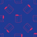 Red Textile fabric roll icon isolated seamless pattern on blue background. Roll, mat, rug, cloth, carpet or paper roll Royalty Free Stock Photo