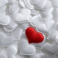 Red textile heart on white hearts background