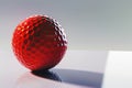 Red Textured Sphere on Reflective Surface. Generative ai