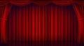 Red Theater Curtain Vector. Theater, Opera Or Cinema Closed Scene. Realistic Red Drapes Illustration