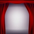 Red Theater Curtain Vector. Transparent Background. Poster For Concert, Party, Theater, Dance Template. Realistic