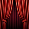 Red theater curtains with beautiful pleats. Background with velvet curtain.