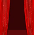 Red theater curtains. abstract background with opera red drapes and glittering stars. vector Royalty Free Stock Photo