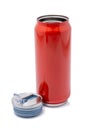 Red thermos bottle opened cap or Stainless steel thermos travel tumbler Royalty Free Stock Photo