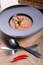 Red thick chowder soup with shrimps Royalty Free Stock Photo