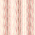 Red Thin Hand Drawn Wavy Uneven Vertical Stripes On Cream Backrgound Vector Seamless Pattern. Classic Abstract Geo