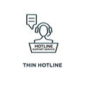 red thin hotline support service icon, symbol 24/7 help contact for client by adviser or counselor concept simple linear style Royalty Free Stock Photo