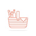 Red thin line basket icon for picnic