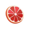 Red thin slice of grapefruit. Isolated vector sliced fruit in flat style. Summer clipart for design Royalty Free Stock Photo