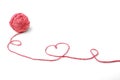 Red thread, heart and tangle on white
